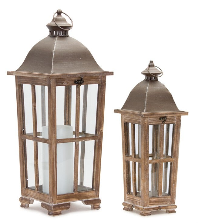 Lantern (Set of 2) 19 inchesH, 25.75 inchesH Iron/Wood, BROWN, hi-res image number 0
