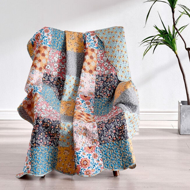 Carlie Calico Throw Blanket, BLUE, hi-res image number null