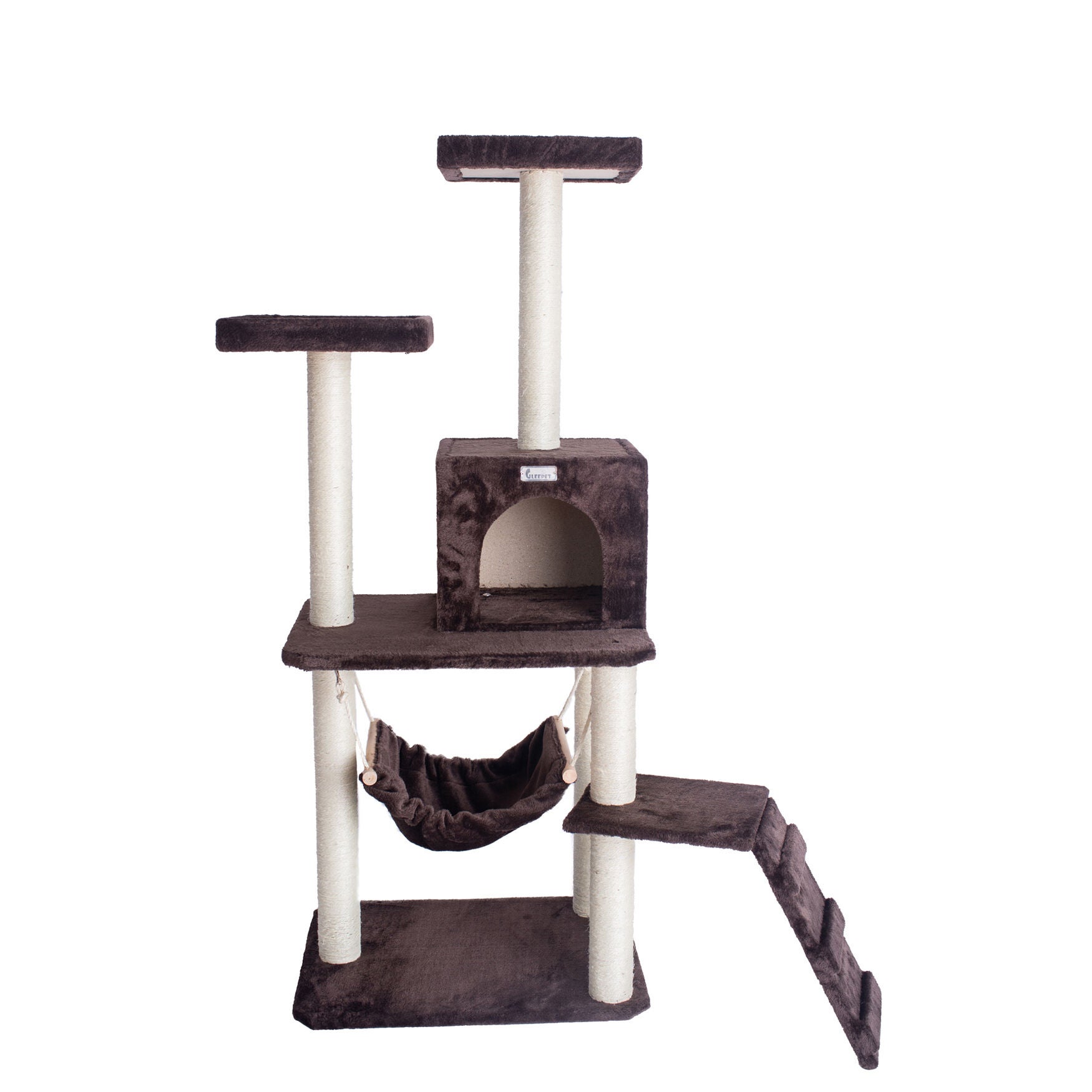 4 Level Gleepet Real Wood 57 inches Condo Cat Tree With Ramp, Hammock, , alternate image number 4