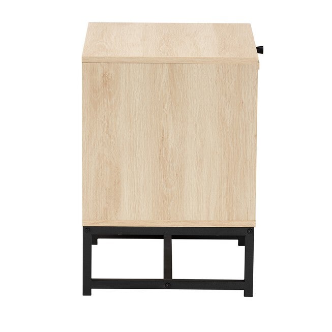 Caterina Mid-Century Modern Transitional Natural Brown Finished Wood And Natural Rattan 1-Door Nightstand With Pull-Out Shelf, , alternate image number 3