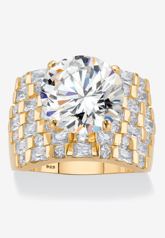 Gold over Sterling Silver Round Ring Cubic Zirconia (9 cttw TDW), GOLD, hi-res image number null