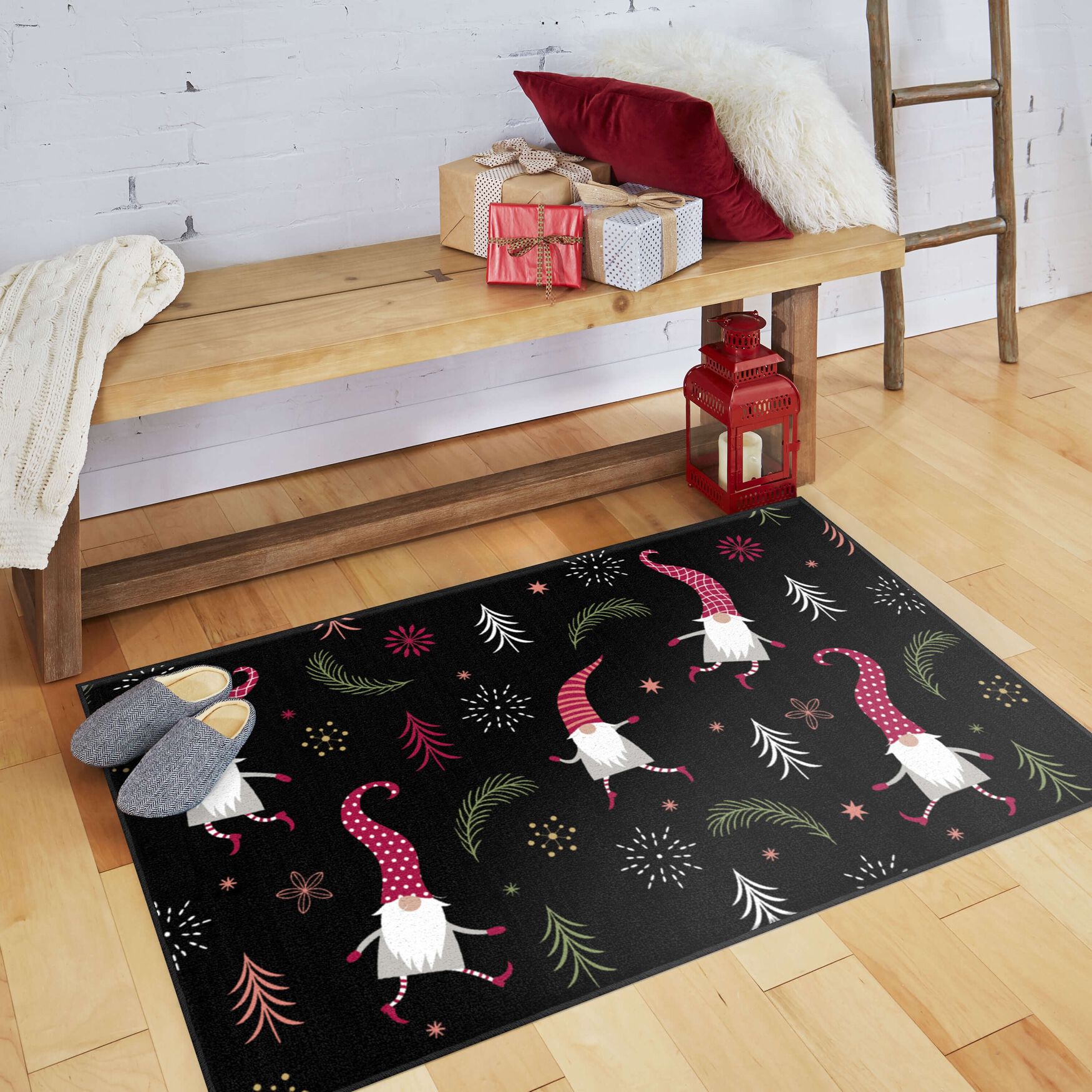 Dancing Elves Black Kitchen Rug, , alternate image number 4