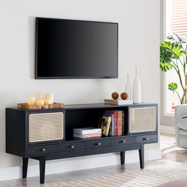 Holly & Martin Simms Midcentury Modern Media Console, BLACK, hi-res image number 0