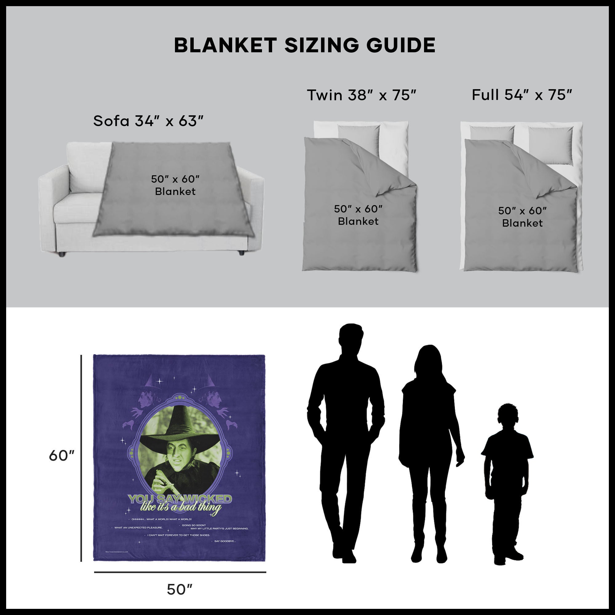 Warner Bros. The Wizard of Oz Wicked Bad Silk Touch Sherpa Throw Blanket 50x60 Inches, PURPLE, alternate image number 5