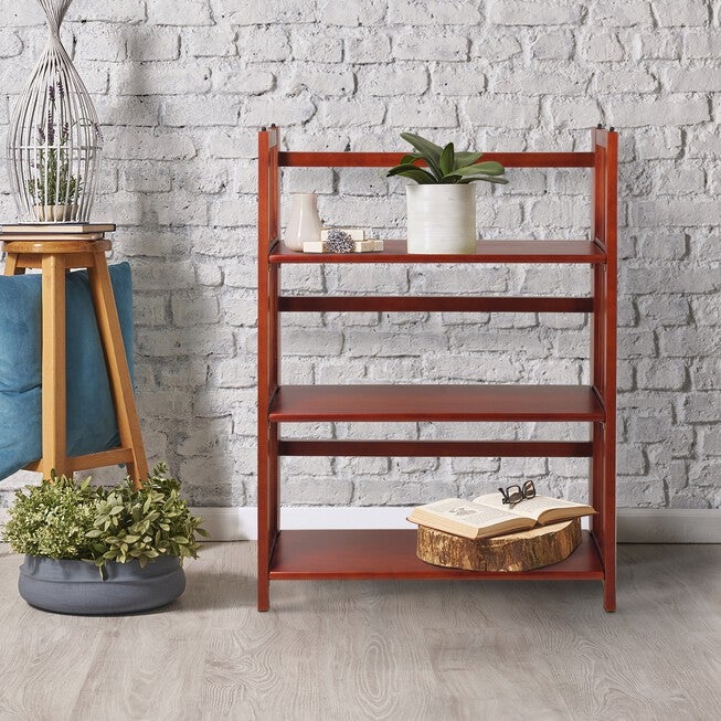 3-Shelf Folding Stackable Bookcase 27.5 inches Wide-Mahogany, , alternate image number null