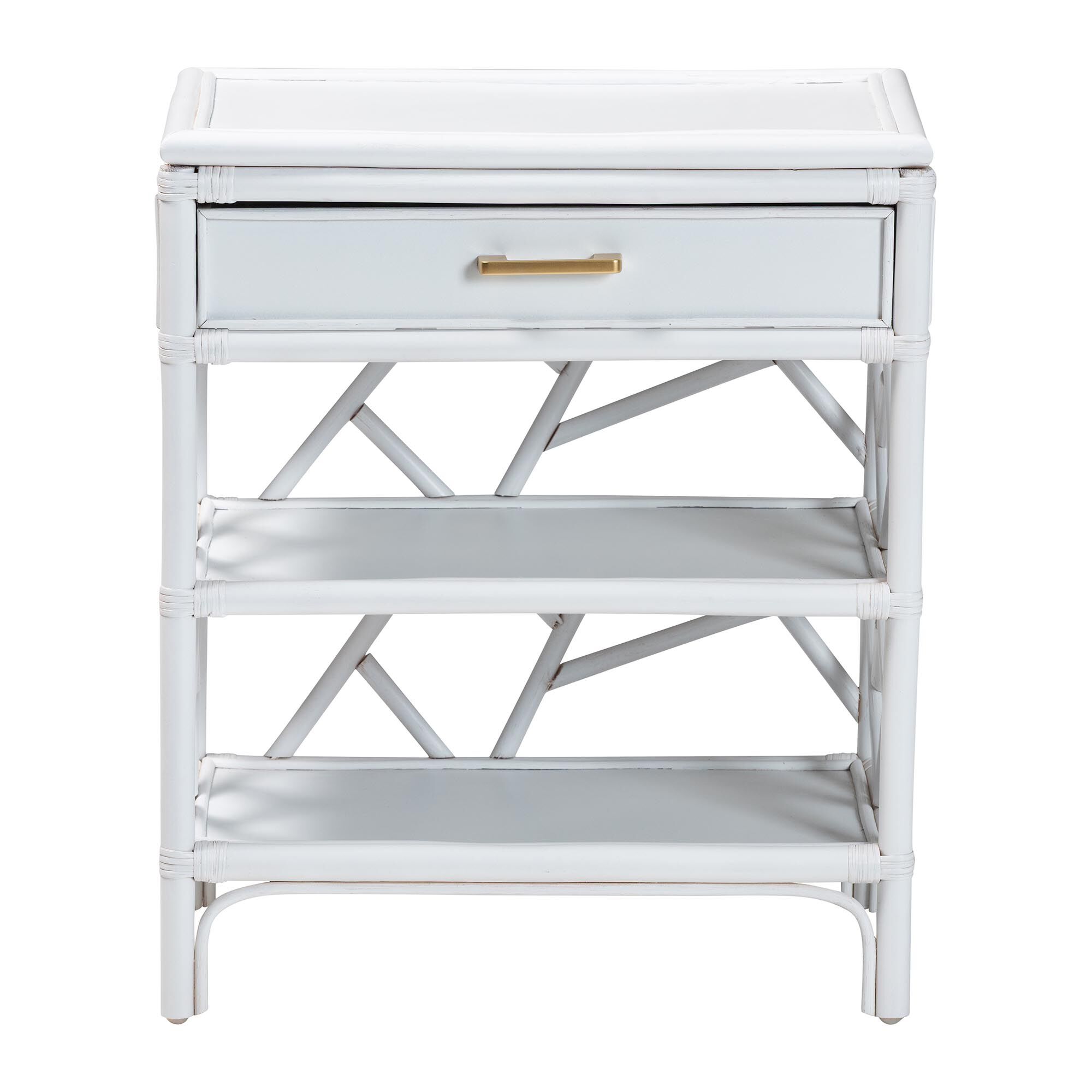 Nightstand front view with open shelving