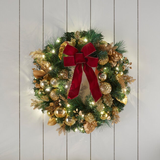 PRE-LIT REGAL 24 inches Wreath, BURGUNDY GOLD, hi-res image number null