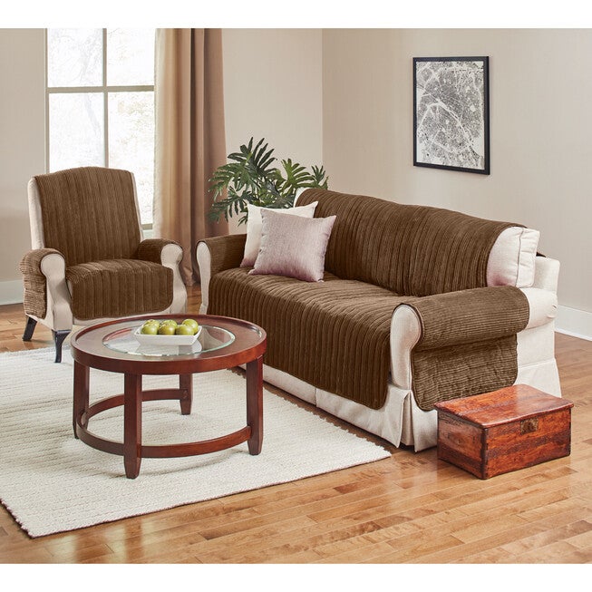 Sofa Reversible Plush Stripe Furniture Protector, CHOCOLATE, hi-res image number null