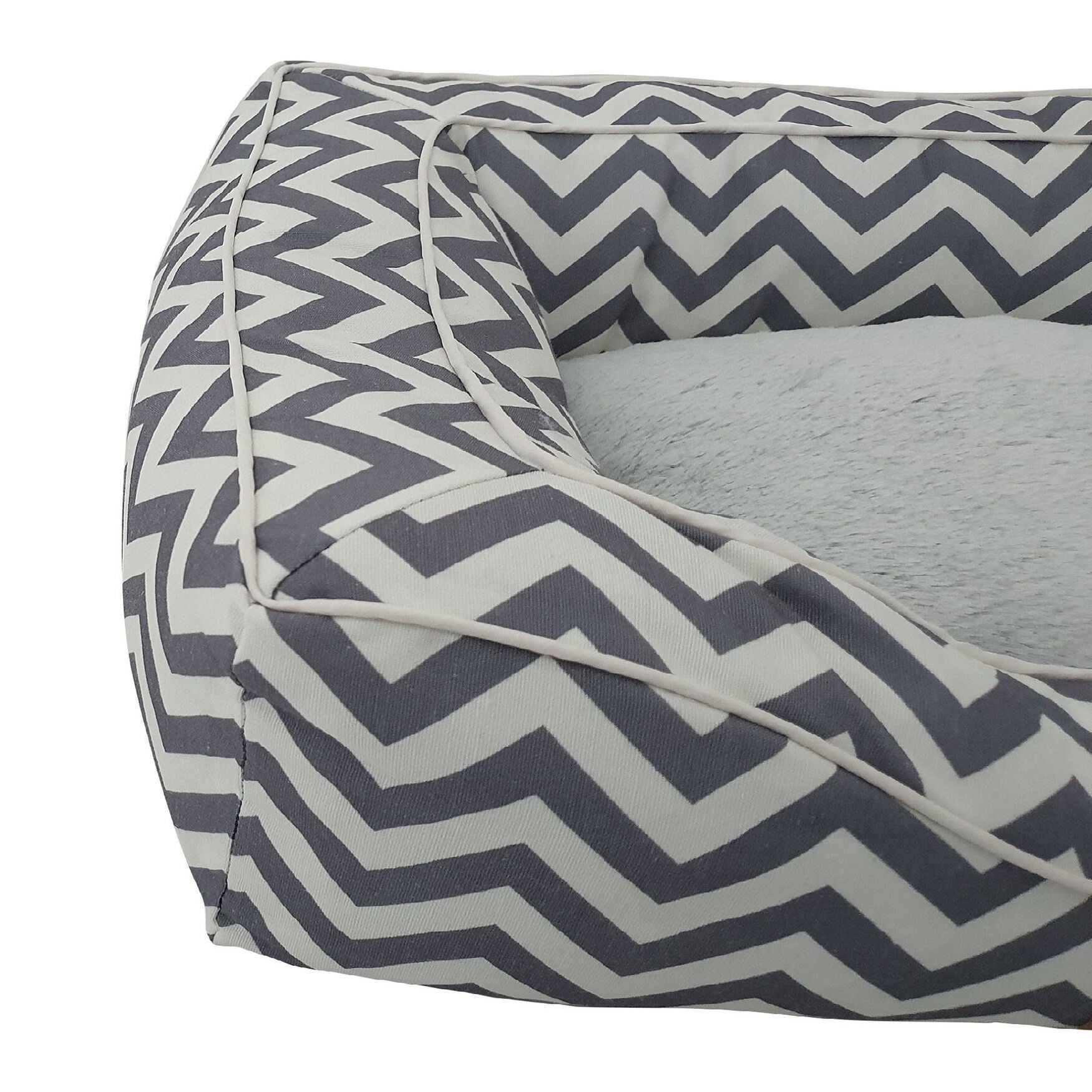 Chevron poly-cotton bolster with detachable faux fur cushion Medium Size, , alternate image number 4