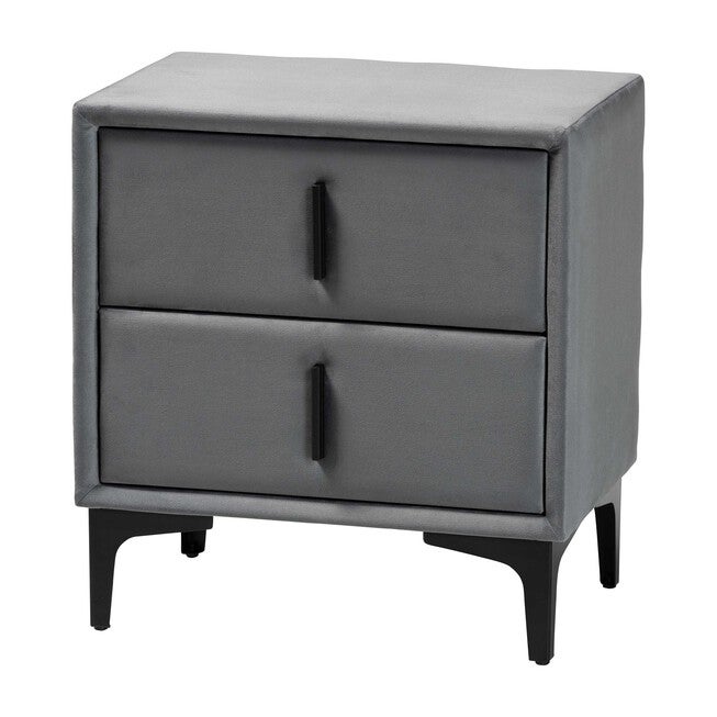 Etienne Modern Slate Grey Velvet 2-Drawer Nightstand, SLATE, alternate image number 1