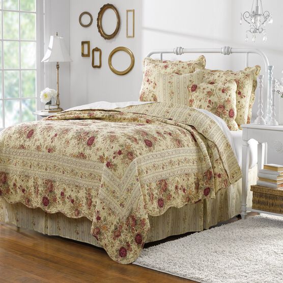 Antique Rose Quilt And Decorative Pillow Set, , alternate image number null