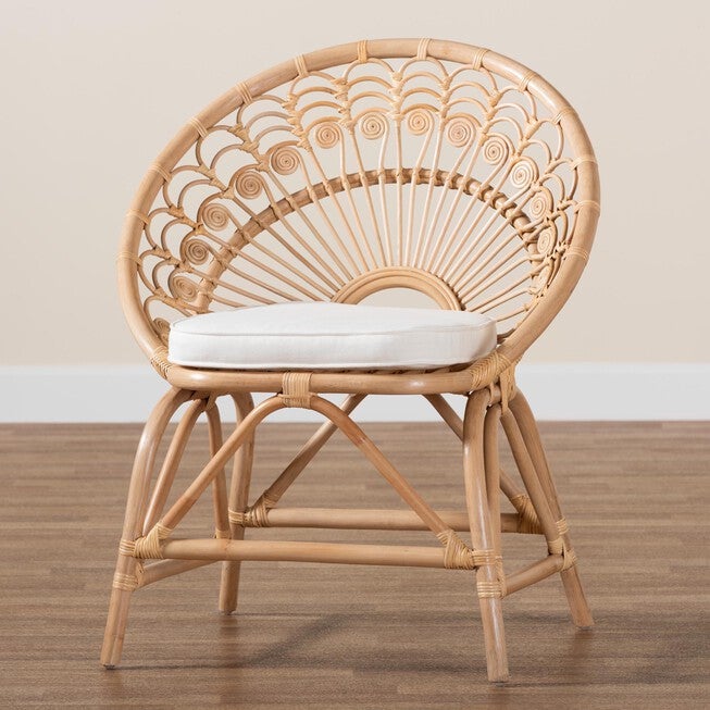 Abriella Modern Bohemian Natural Brown Rattan Peacock Accent Chair, , alternate image number 7