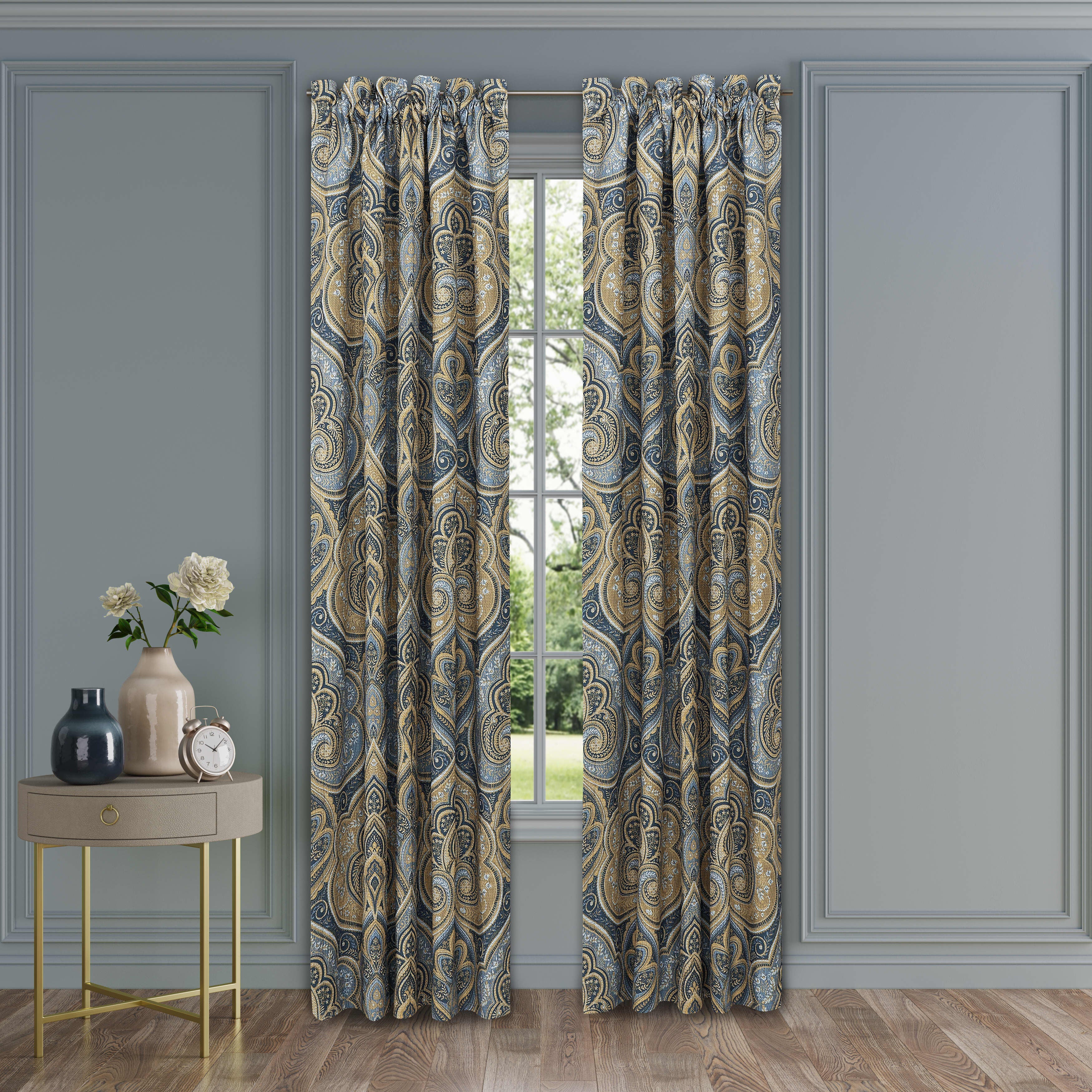 Messina Navy 84 Inch Window Panel Pair, NAVY, alternate image number 1