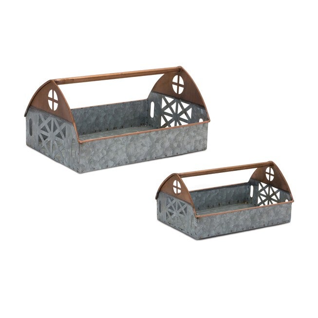 Caddy (Set of 2) 9.25 inchesL x 4.5 inchesH, 12.25 inchesL x 6.25 inchesH Iron, COPPER/SILVER, hi-res image number 0