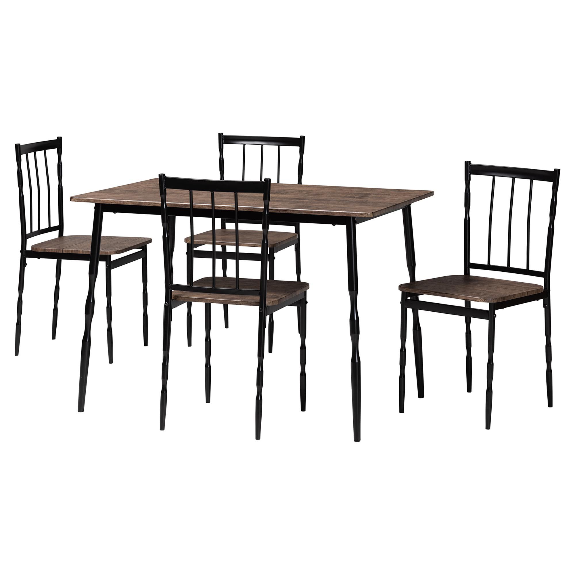 Nevan Modern Industrial Brown Wood and Metal 5-Piece Dining Set, BROWN, alternate image number 1