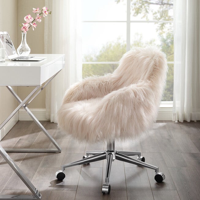 Dawson Faux Fur Barrell Office Chair Pnk, PINK, hi-res image number 0