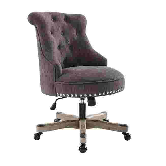 Front view of tufted grey office chair