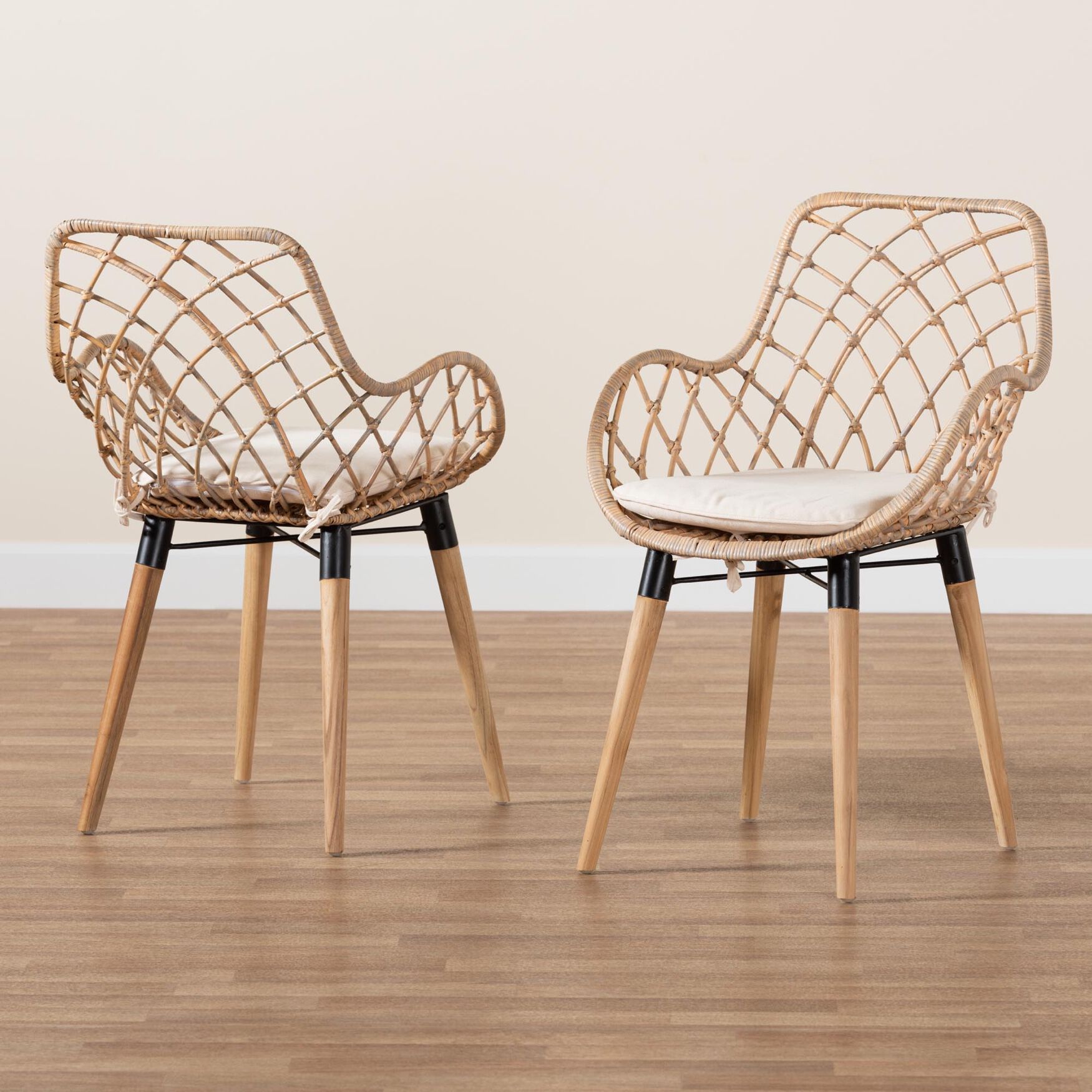 Ballerina Modern Bohemian Black Finished Rattan And Metal Dining Chair, , alternate image number 13