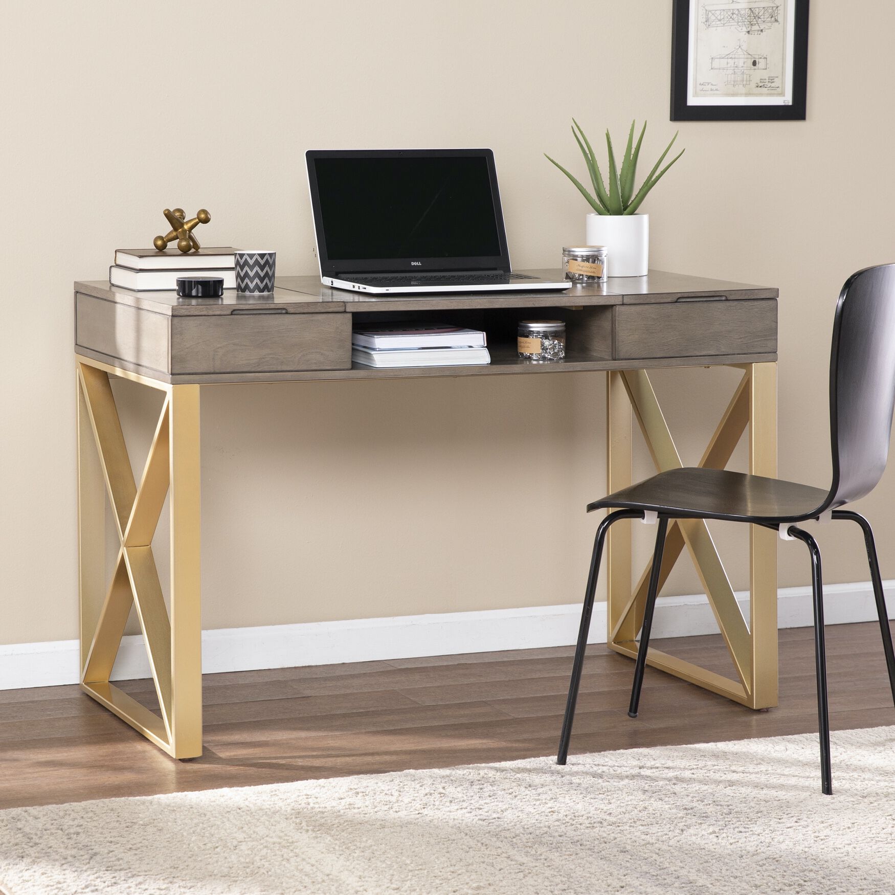 Bardmont Two Tone Desk W Storage, GRAY, hi-res image number 0