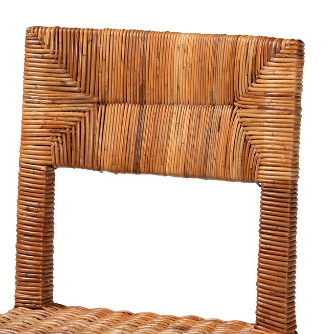 Manrico Modern Bohemian Dark Brown Finished Wood And Natural Rattan 2-Piece Dining Chair Set, , alternate image number null