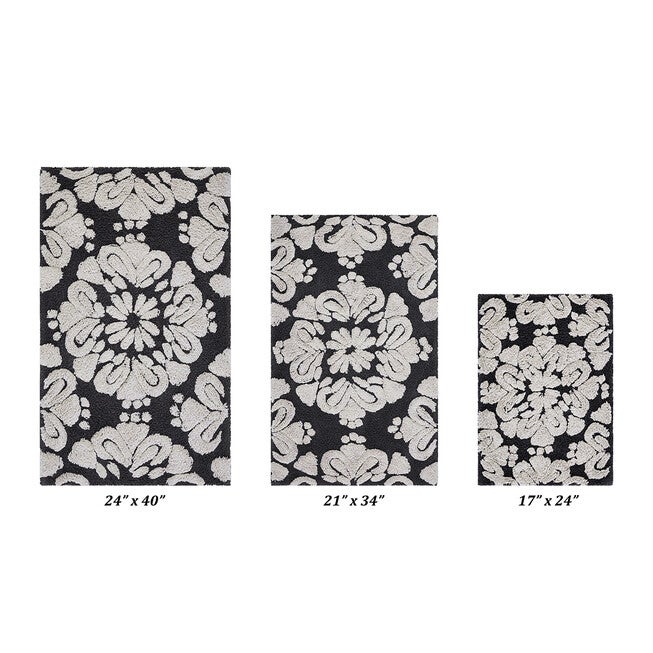 Medallion Collection 100% Cotton 3 Piece (17 inches X 24 inches | 21 inches X 34 inches | 24 inches X 40 inches) Bath Rug Set, CHARCOAL NATURAL, hi-res image number 0