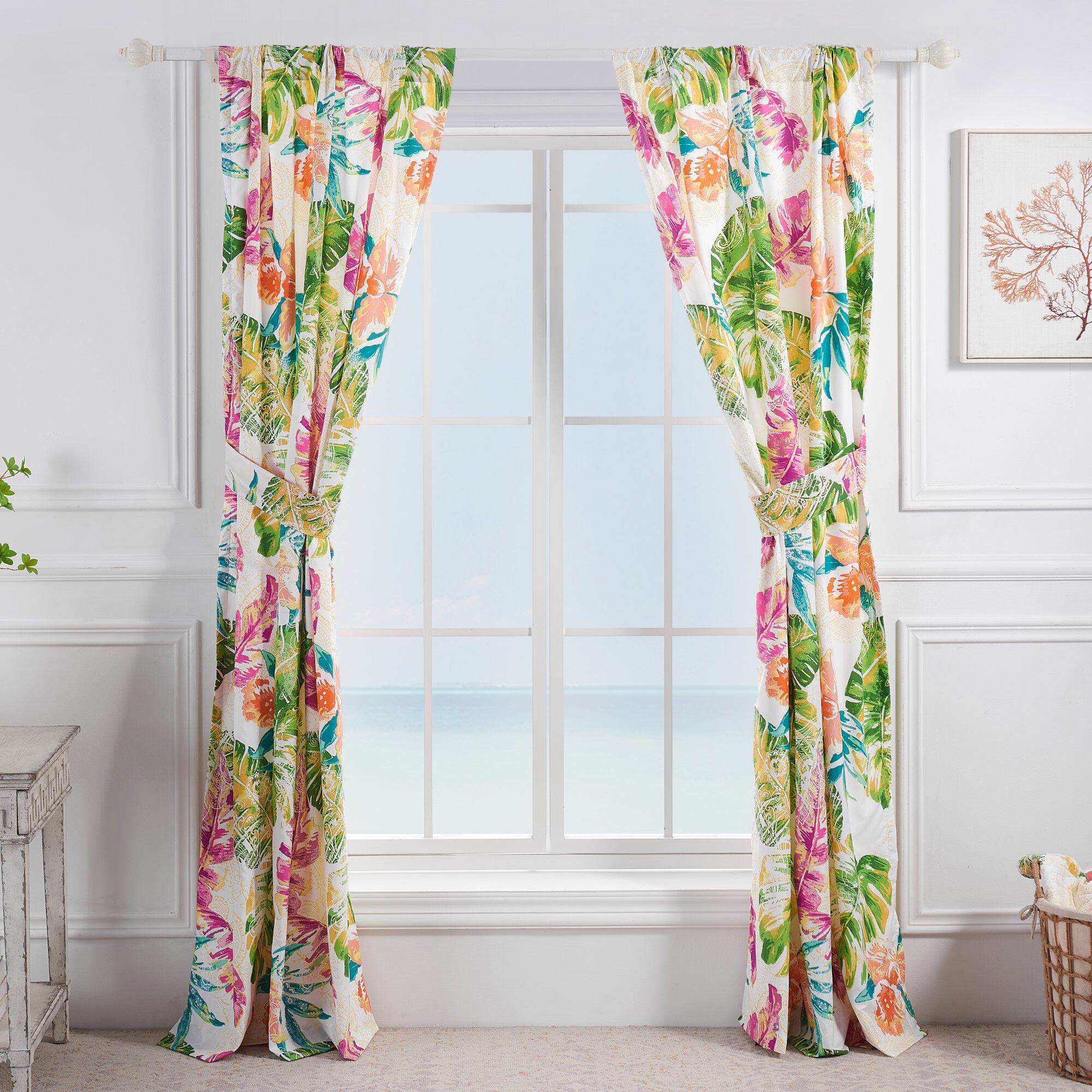 Tropics Window Curtain Panels, Set of 2, 84 inches, CORAL, alternate image number 2