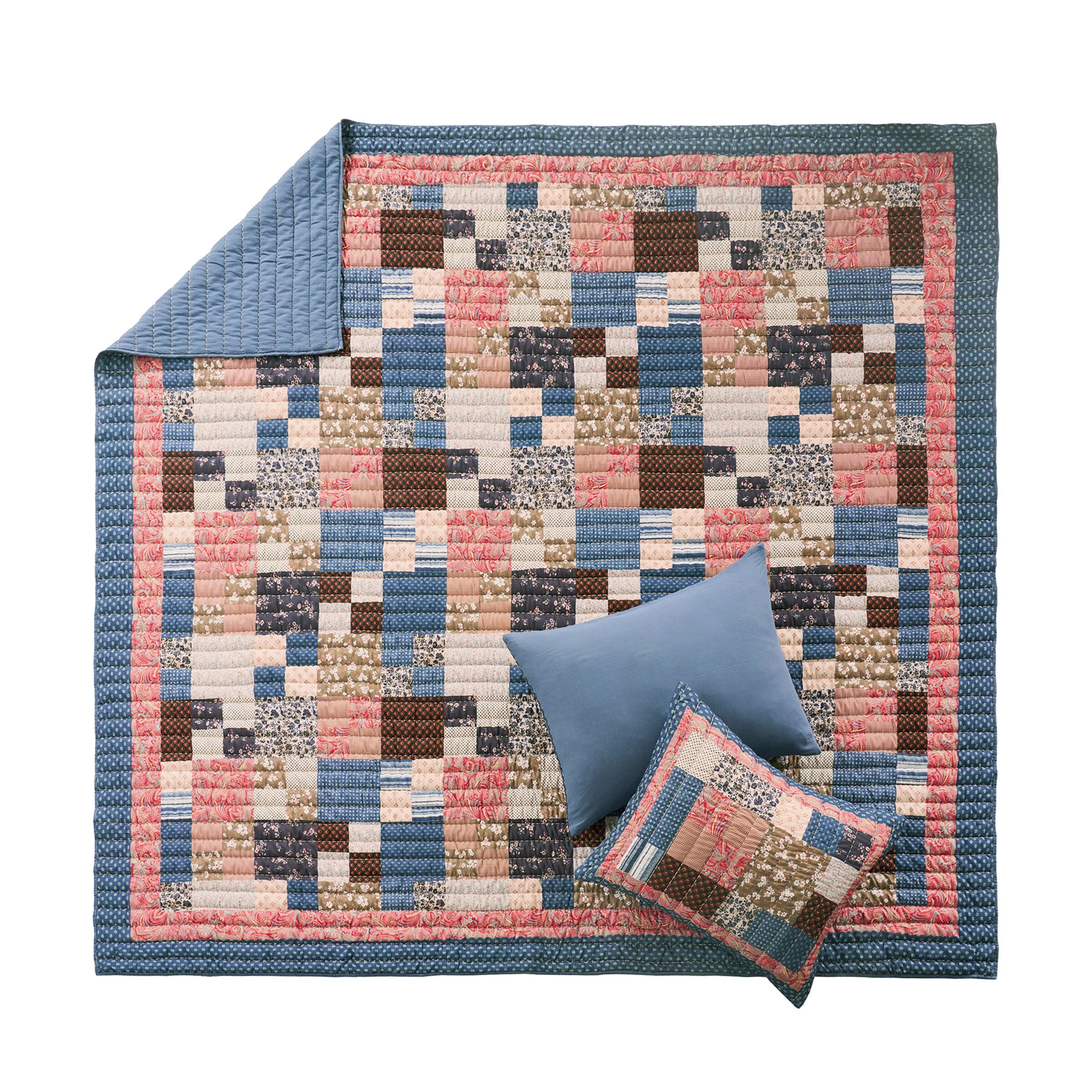 Shiloh Floral Geometric Patchwork Print Finely Stitched Quilt Set, CALICO, alternate image number 1