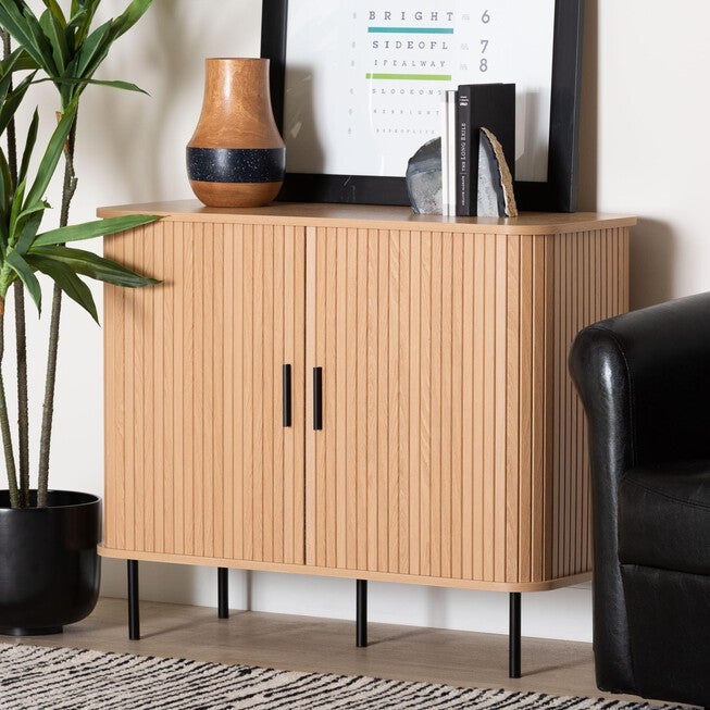 Lucia Fluted Wood Storage Cabinet, LIGHT OAK, hi-res image number 0