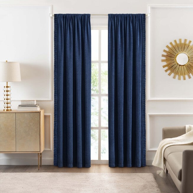 Bordeaux Rod Pocket Window Curtain Panel, NAVY, hi-res image number null
