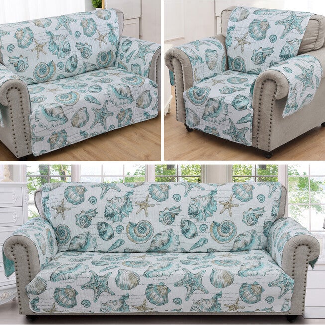 Cruz armchair furniture protector sea-life print shown from multiple angles