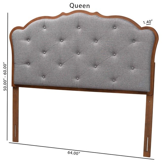 Leandra Classic And Traditional Grey Fabric And Walnut Brown Finished Wood Queen Size Headboard, , alternate image number 6