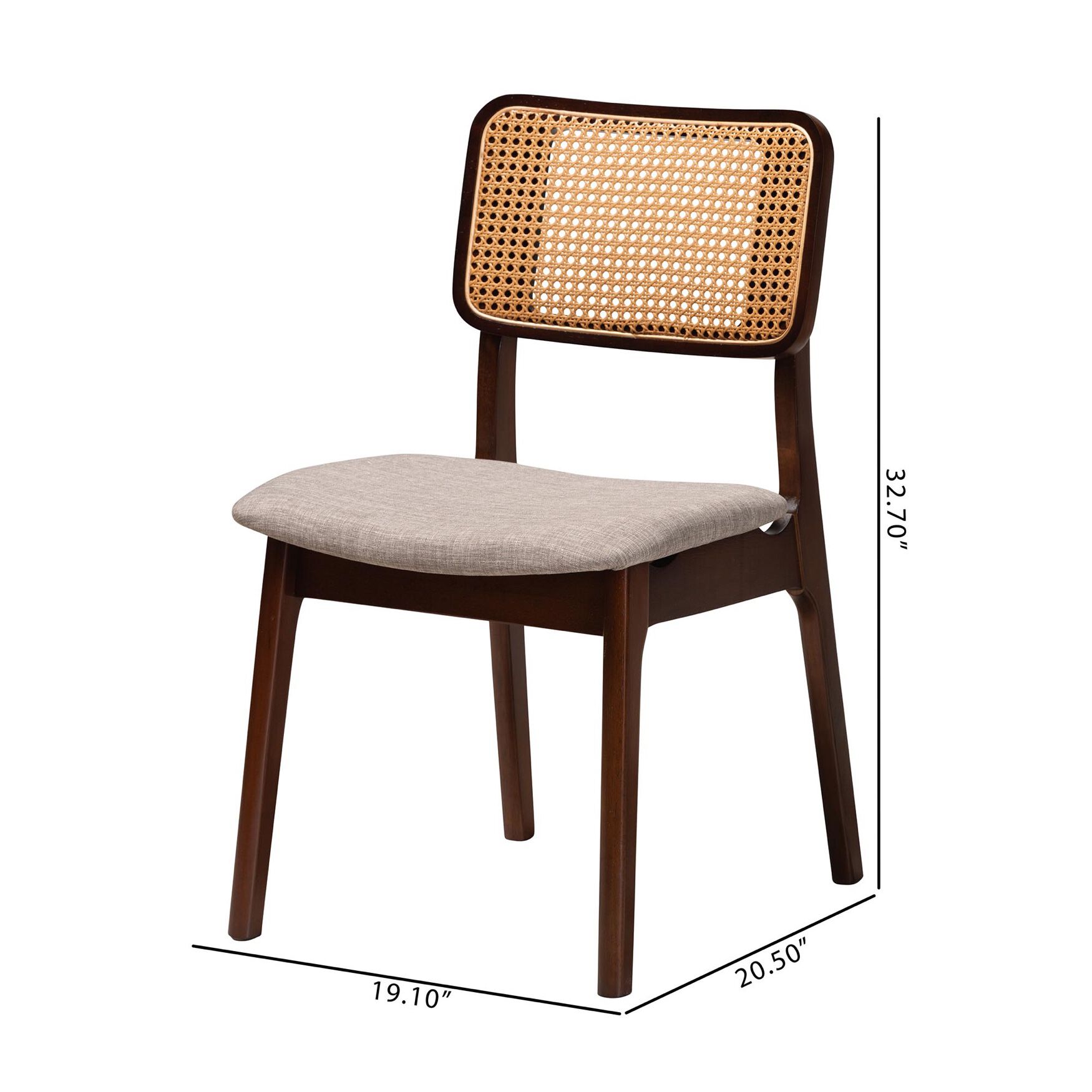 Dannon Mid-Century Modern Grey Fabric And Walnut Brown Finished Wood 2-Piece Dining Chair Set, , alternate image number 7