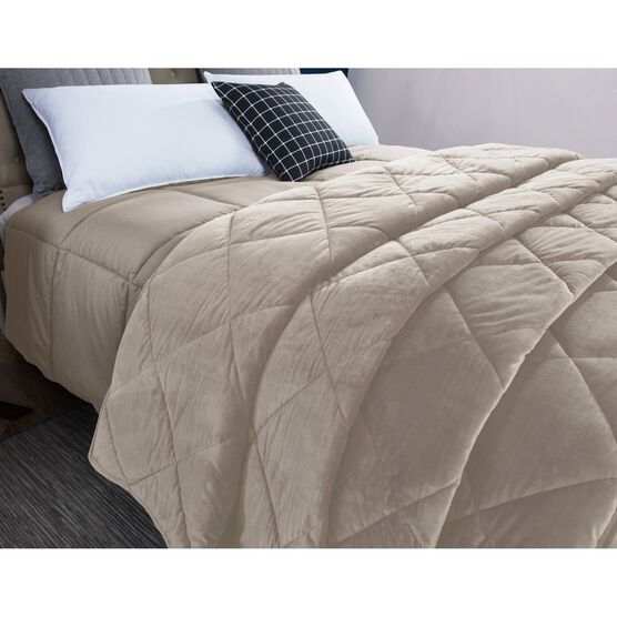 2pc Velvet Blanket & Down Alternative Comforter Set, Tan, , alternate image number null