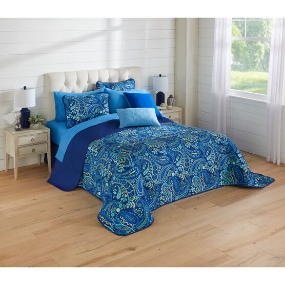 BH Studio Reversible Quilted Bedspread, NAVY PAISLEY, hi-res image number null