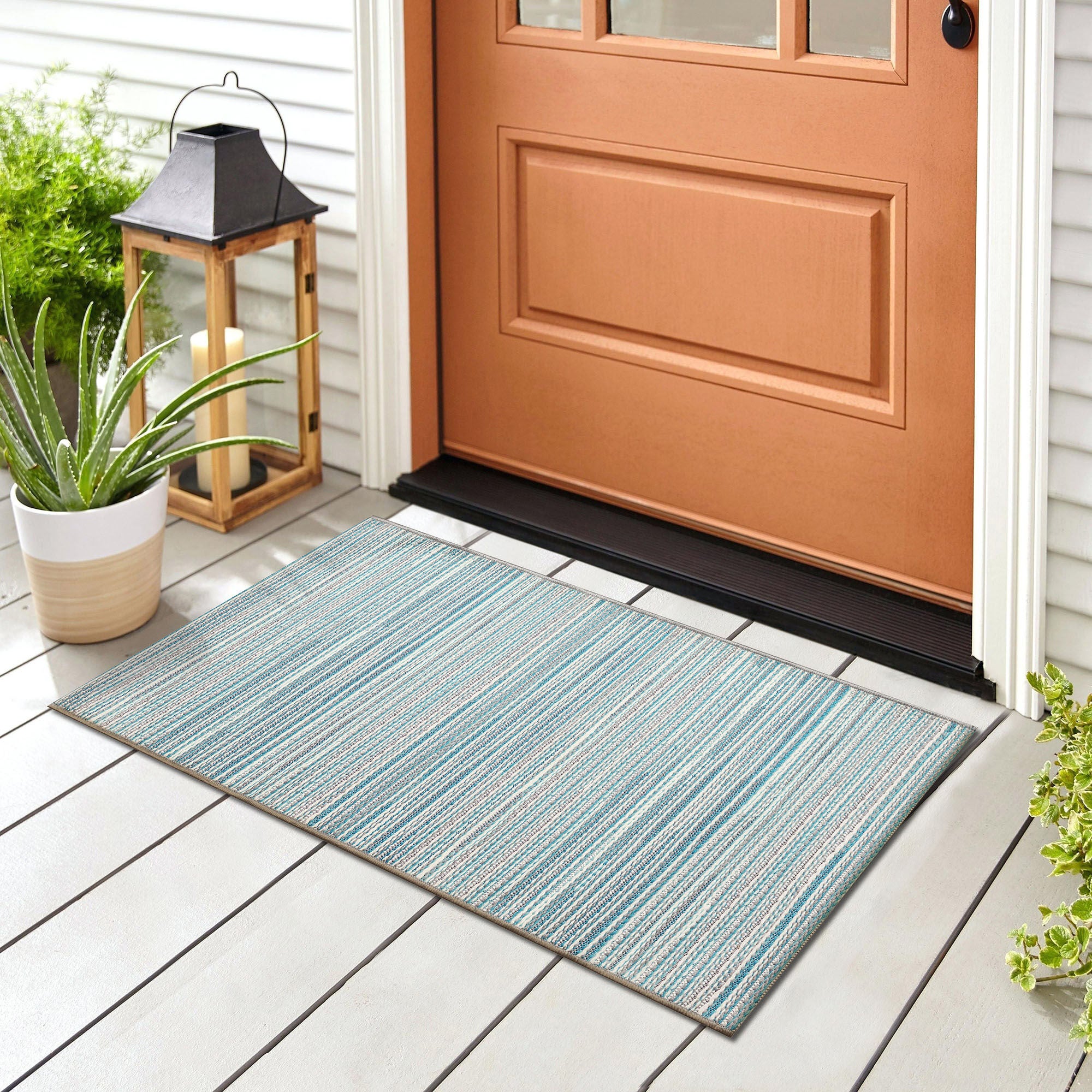Liora Manne Miranda Tweed Stripe Indoor/Outdoor Area Rug Aqua 2' x 2 feet 10 inches, AQUA, alternate image number 2
