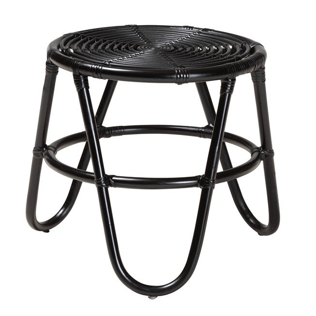 Pertessa Modern Bohemian Black Finished Rattan End Table, , on-hover image number 1