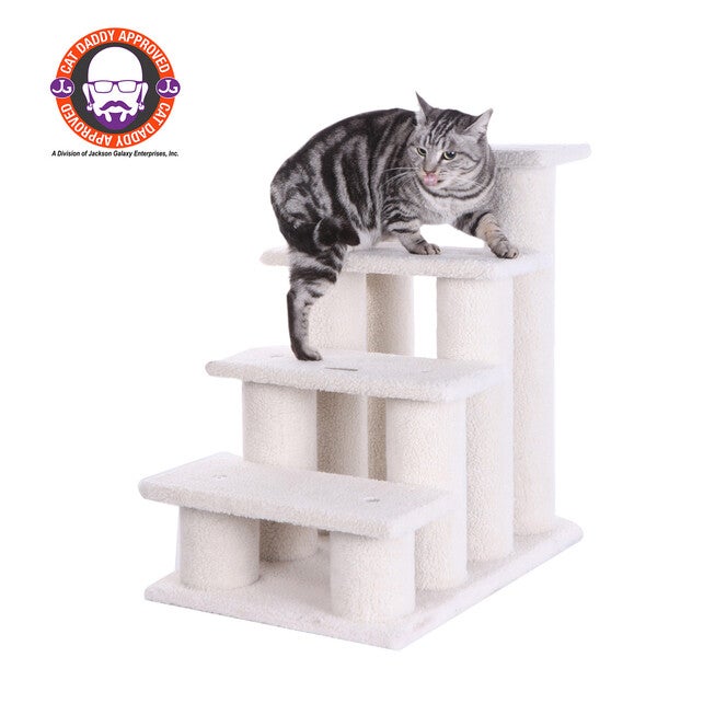4 Steps Real Wood Ramp Dog Cat Pet Step Stairs Ramp, IVORY, hi-res image number 0