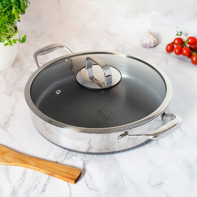 LIVWELL DiamondClad™ 5 Quart Hybrid Nonstick Stainless Steel Saute Pan and Lid, Dishwasher Safe, PFOA-free – Silver/Black, SILVER, alternate image number 3