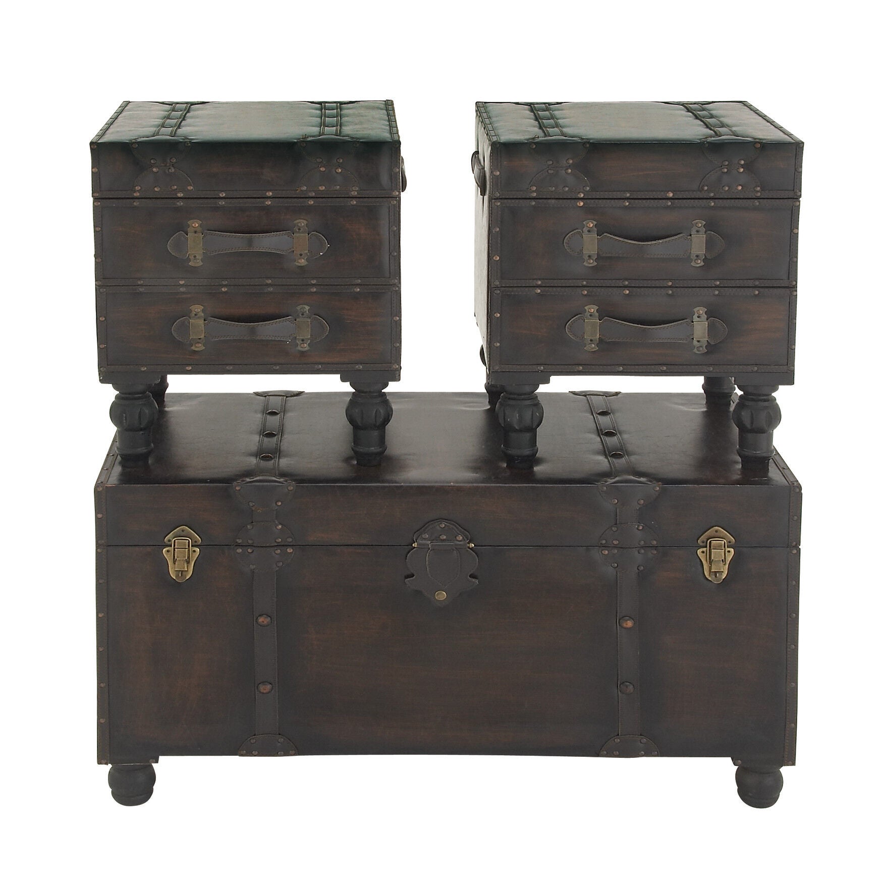 Set Of 3 Brown Wood Traditional Bench Bench, , alternate image number 2