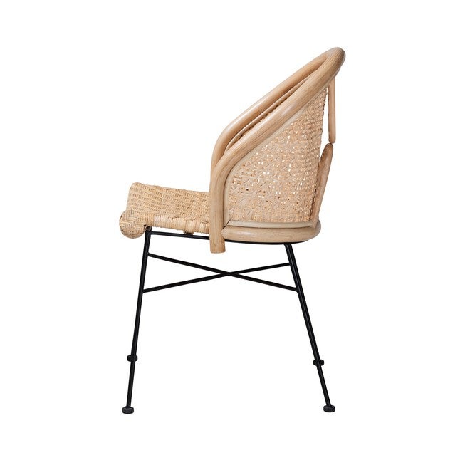 Lisa Modern Bohemian Natural Brown Rattan And Black Metal Dining Chair, , alternate image number 2
