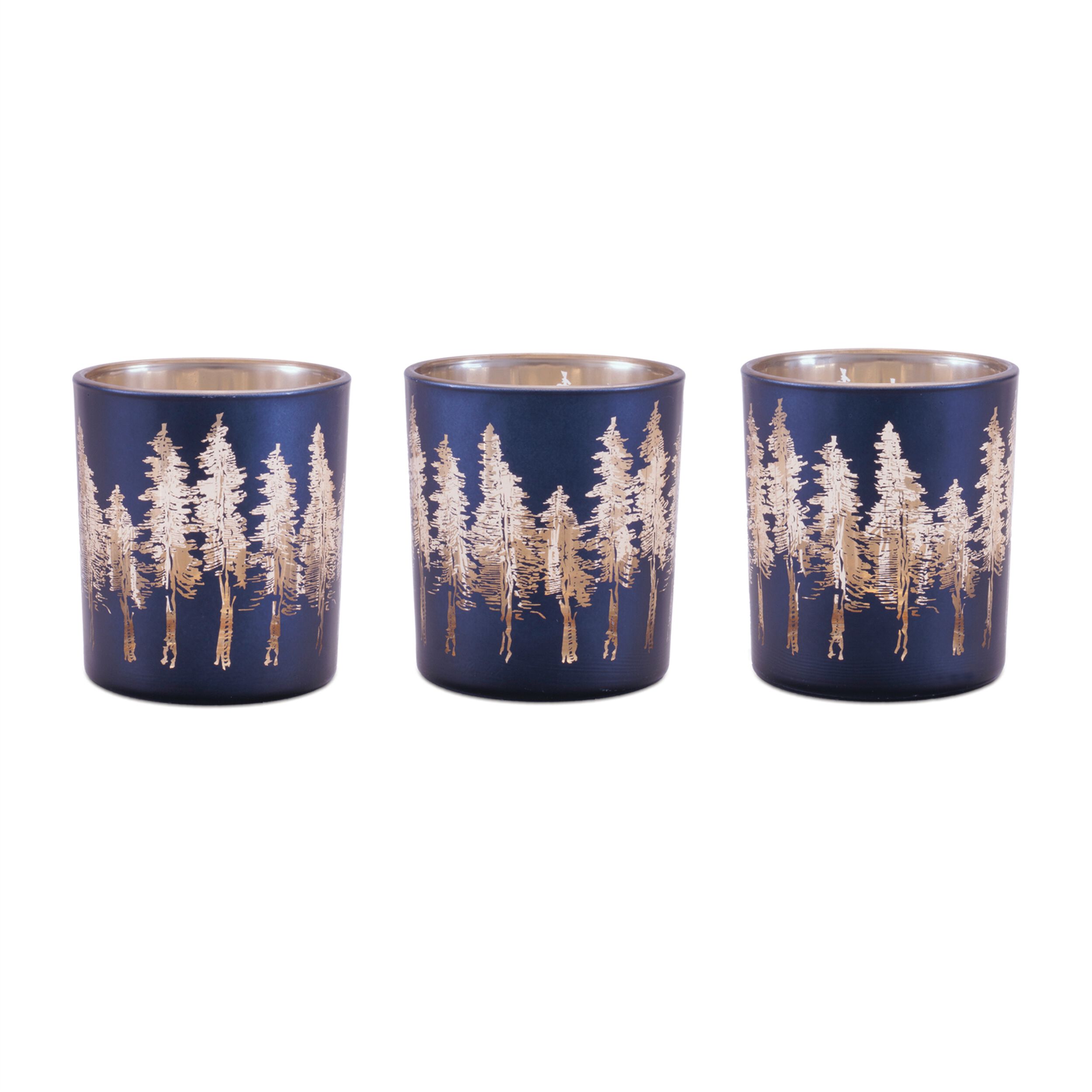 Pine Tree Print Votive Holder (Set of 3), BLUE GOLD, hi-res image number 0