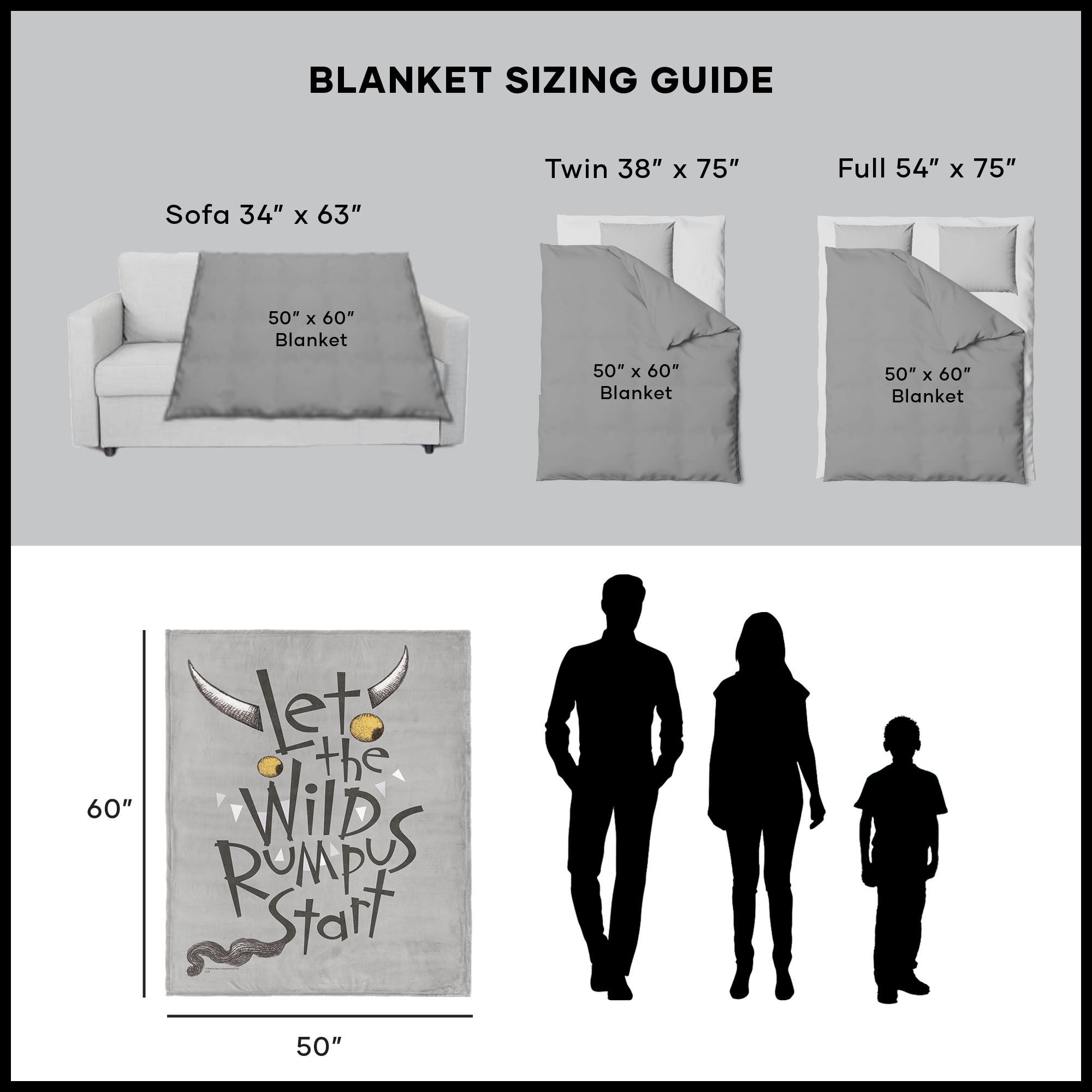 Warner Bros. Where the Wild Things Are Wild Rumpus Silk Touch Sherpa Throw Blanket 50x60 Inches, GRAY, alternate image number 5