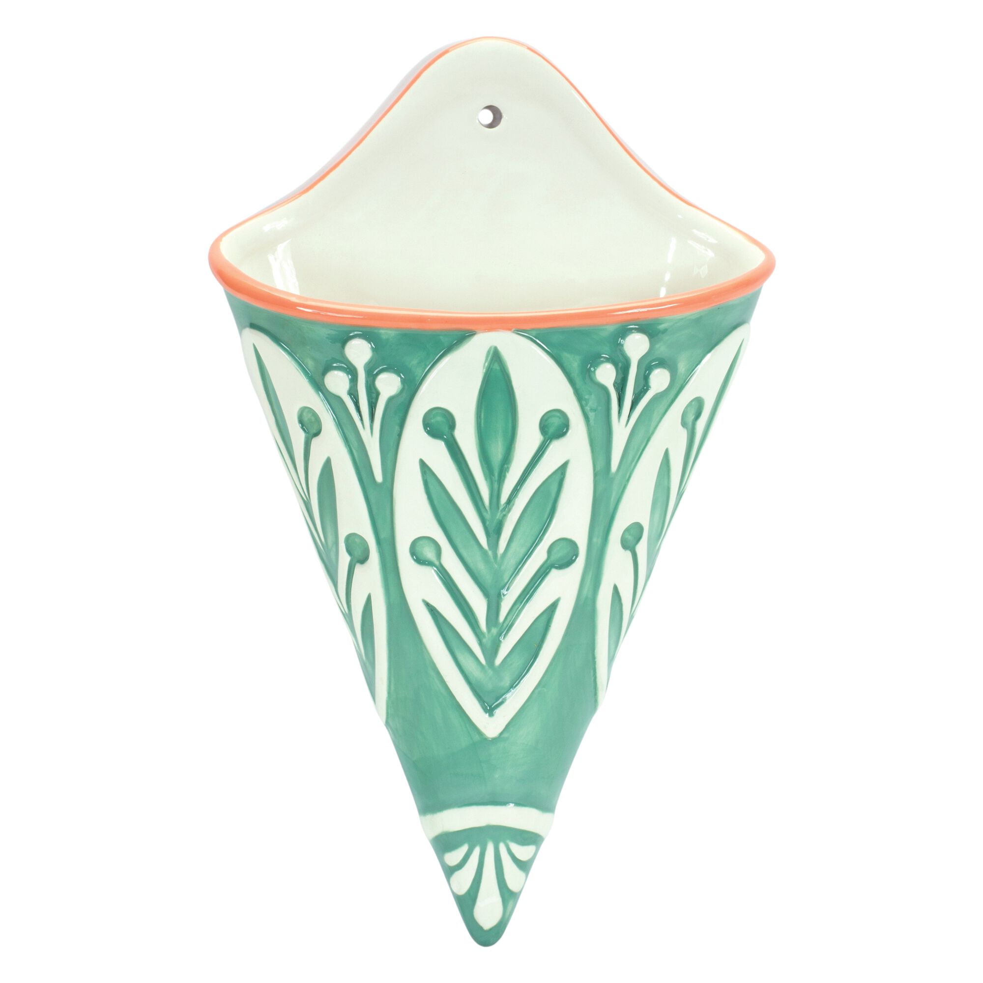 Wall Pocket (Set of 2) 6.25 inchesL x 10.5 inchesH Ceramic, GREEN WHITE YELLOW, alternate image number 1
