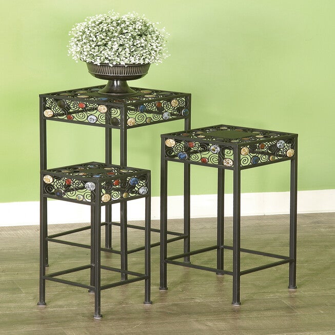 Set Of 3 Black Metal Traditional Plantstand, , alternate image number null