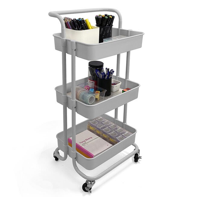 Home Basics 3-Tier Steel Rolling Utility Cart With Locking Wheels, , on-hover image number null