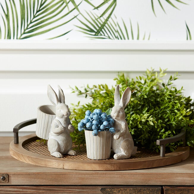 Standing Garden Rabbit With Pot Planter (Set Of 2), , on-hover image number null