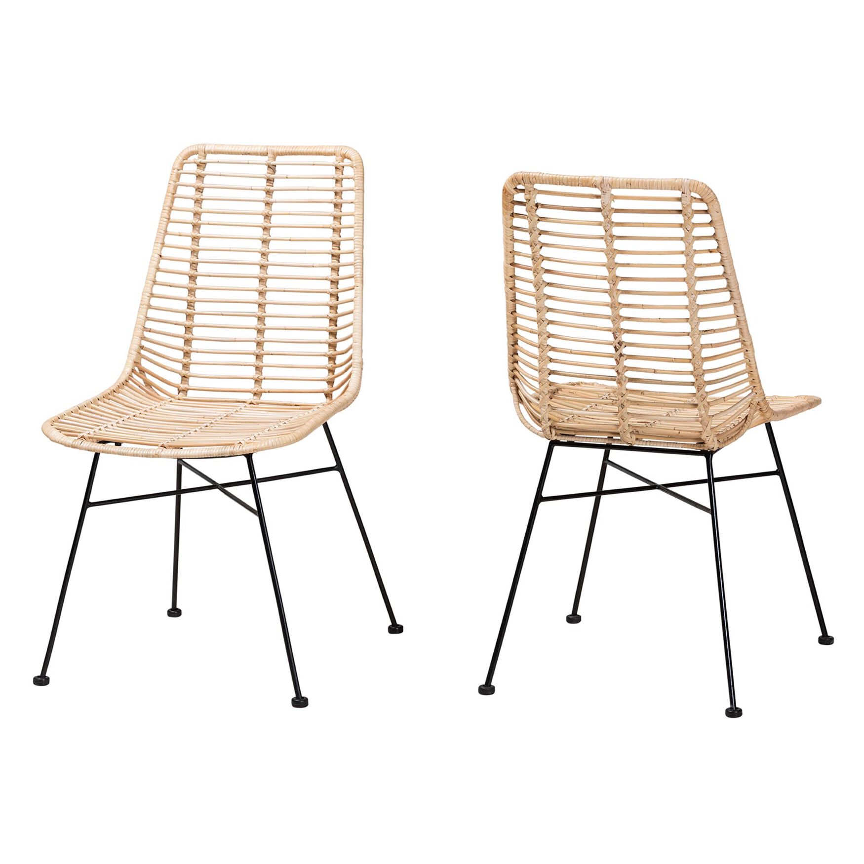 Manhattan Modern Bohemian Natural Brown Rattan And Black Metal Dining Chair, NATURAL BROWN, hi-res image number 0