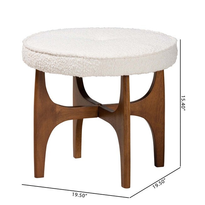 Theo Japandi Cream Boucle Fabric And Walnut Brown Finished Rubberwood Ottoman Footstool, , alternate image number 5