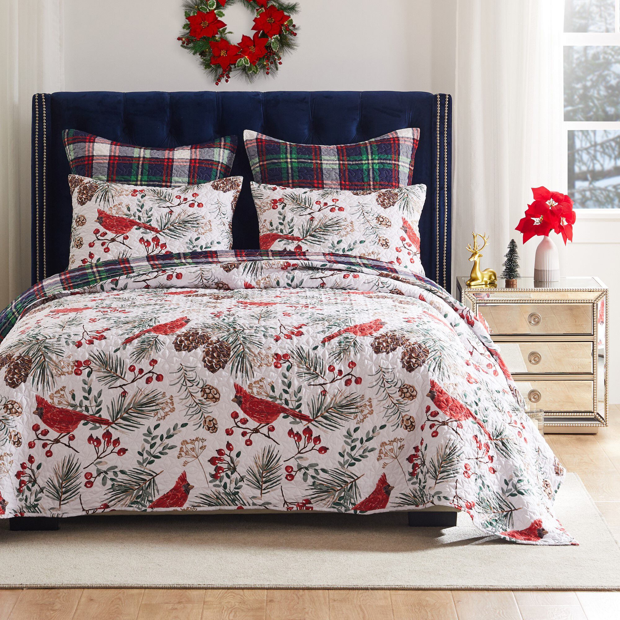 Cardinal Plaid Winter Wonderland Quilt Set, Red, 2-Piece Twin, RED, alternate image number 1