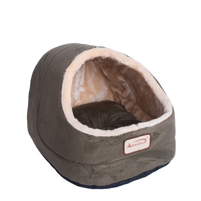 Faux Fur, Faux Suede Pet Cat Dog Cave Pet Bed, Beige/Laurel Green, , on-hover image number null